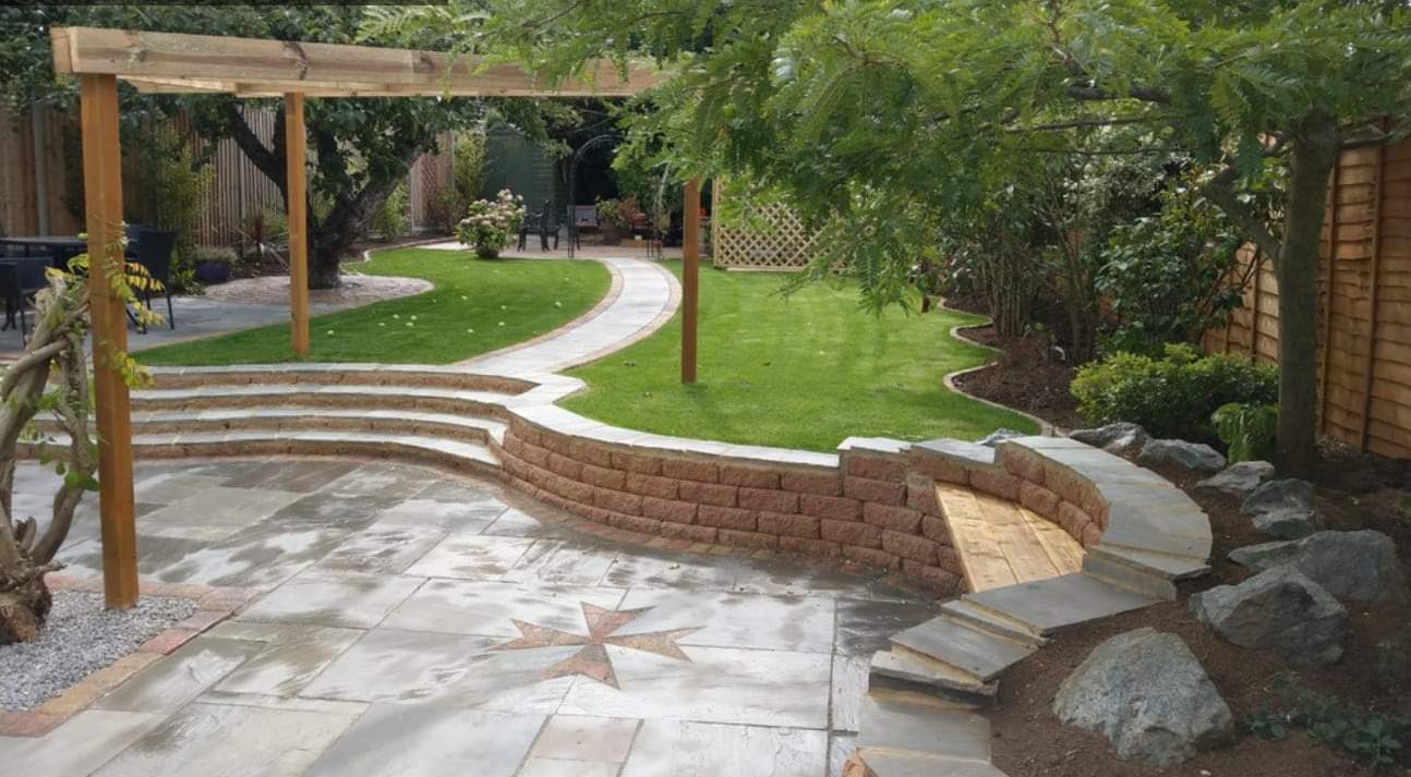 Bassets Builders Maltese star patio and full garden landscape in Northampton